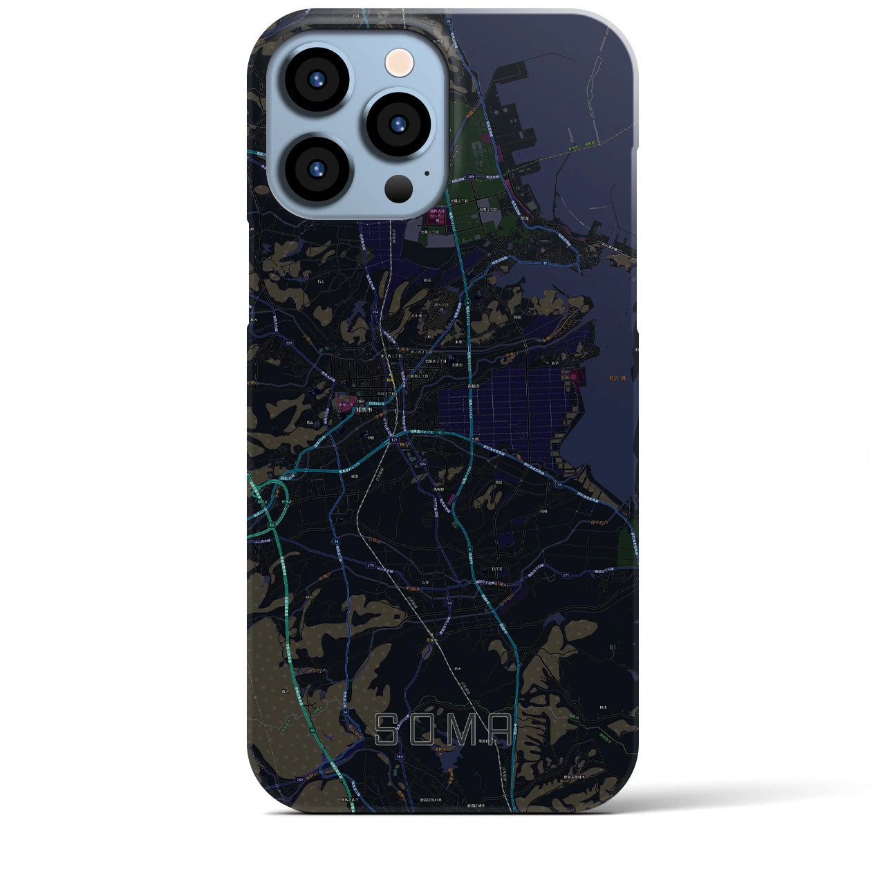 【相馬】地図柄iPhoneケース（バックカバータイプ・ブラック）iPhone 13 Pro Max 用