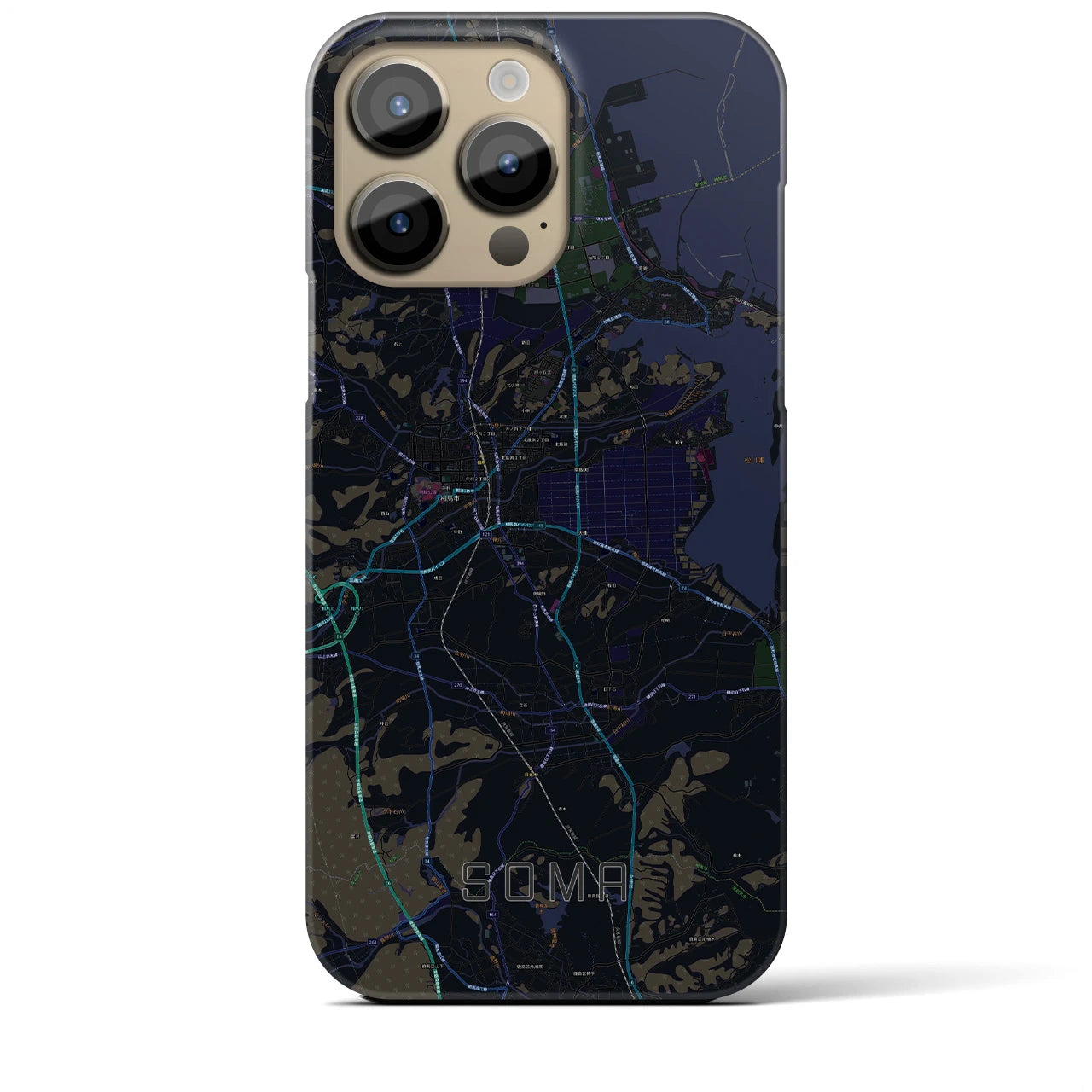 【相馬】地図柄iPhoneケース（バックカバータイプ・ブラック）iPhone 14 Pro Max 用