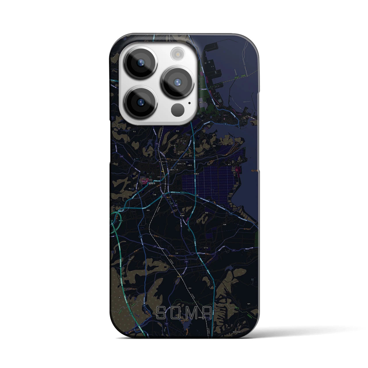 【相馬】地図柄iPhoneケース（バックカバータイプ・ブラック）iPhone 14 Pro 用