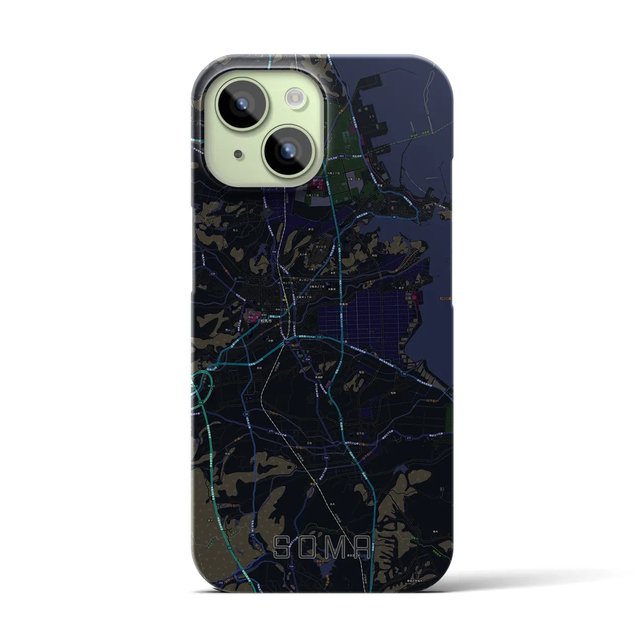 【相馬】地図柄iPhoneケース（バックカバータイプ・ブラック）iPhone 15 用