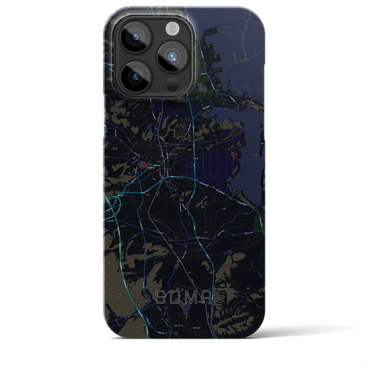 【相馬】地図柄iPhoneケース（バックカバータイプ・ブラック）iPhone 15 Pro Max 用