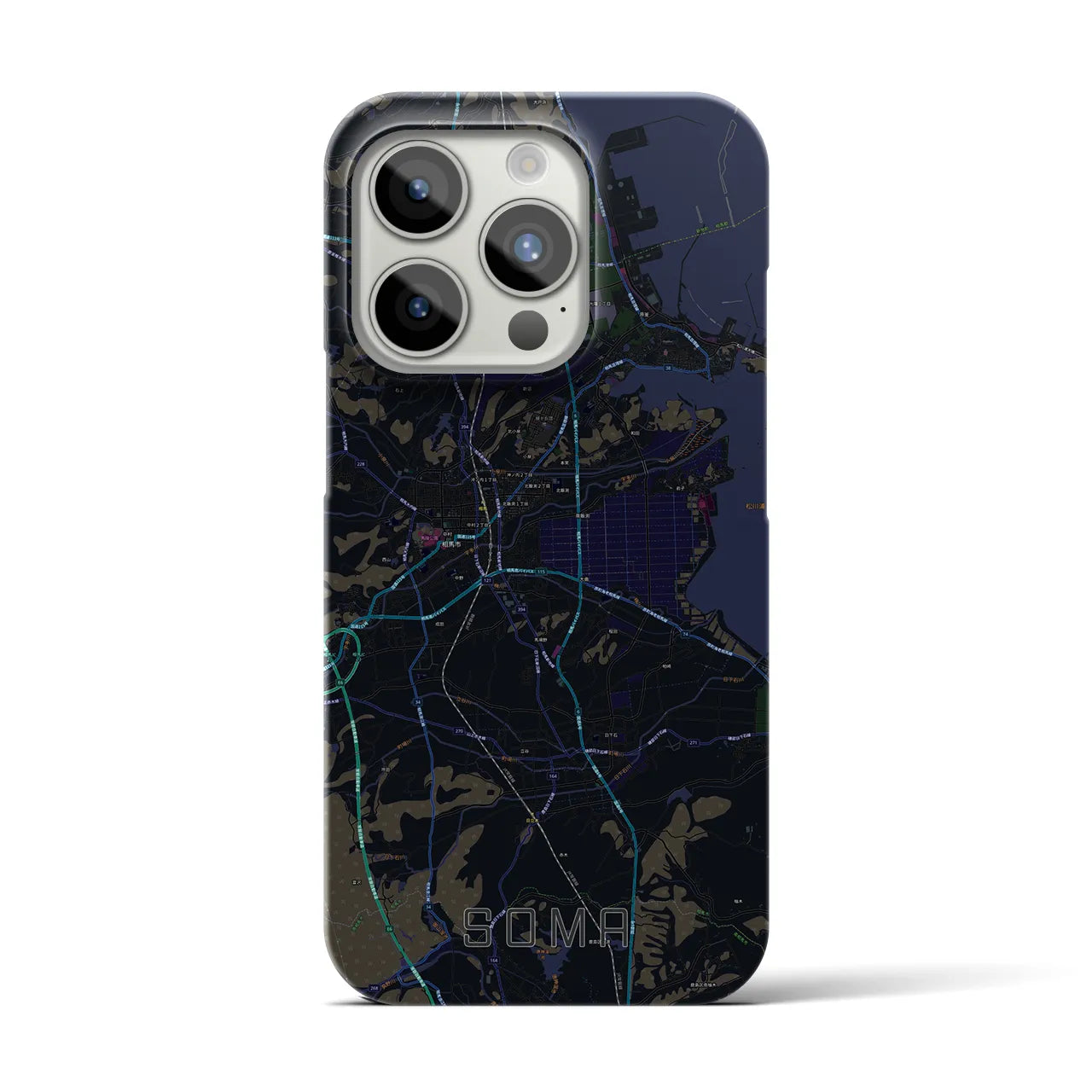 【相馬】地図柄iPhoneケース（バックカバータイプ・ブラック）iPhone 15 Pro 用
