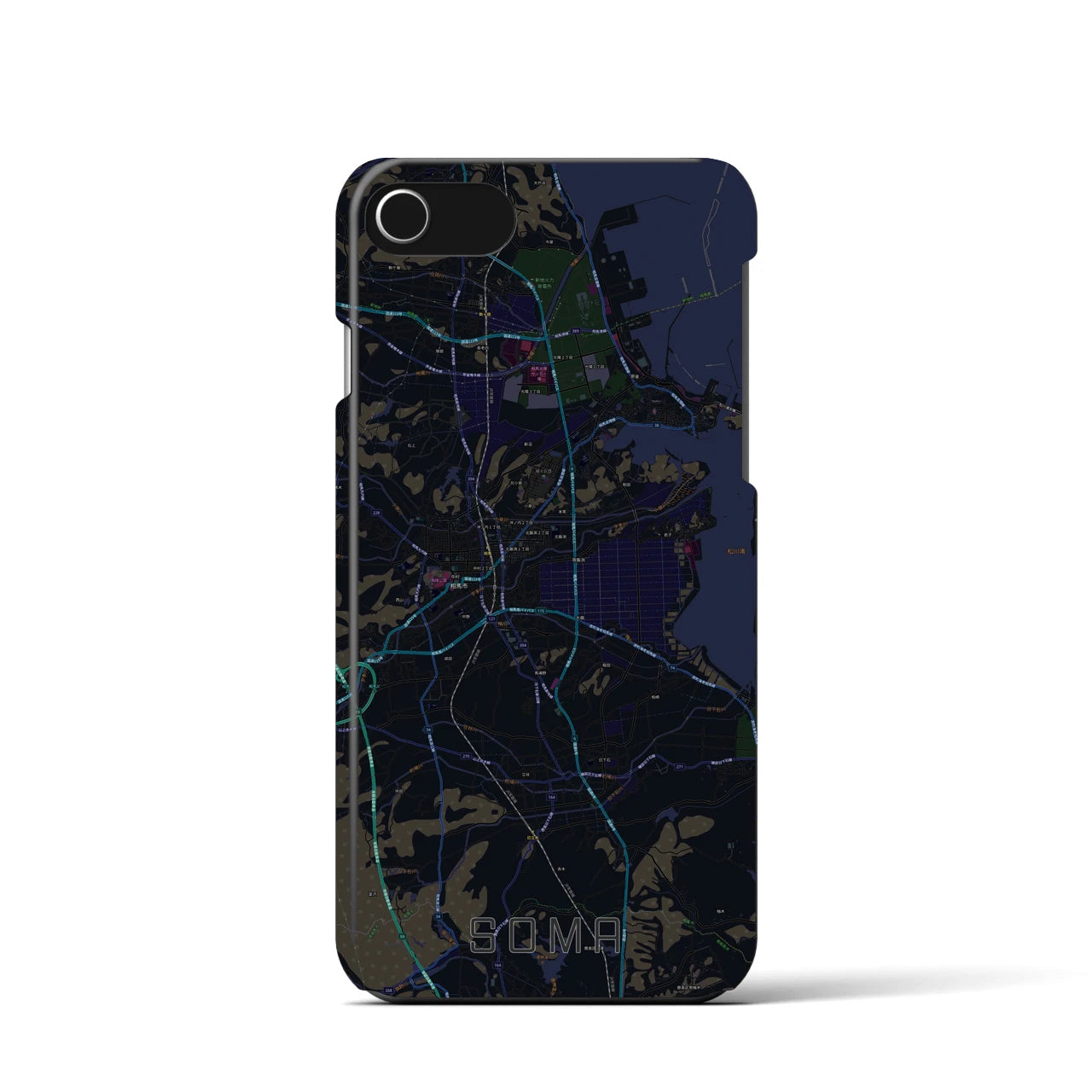 【相馬】地図柄iPhoneケース（バックカバータイプ・ブラック）iPhone SE（第3 / 第2世代） / 8 / 7 / 6s / 6 用