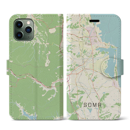 【相馬（福島県）】地図柄iPhoneケース（手帳タイプ）ナチュラル・iPhone 11 Pro 用