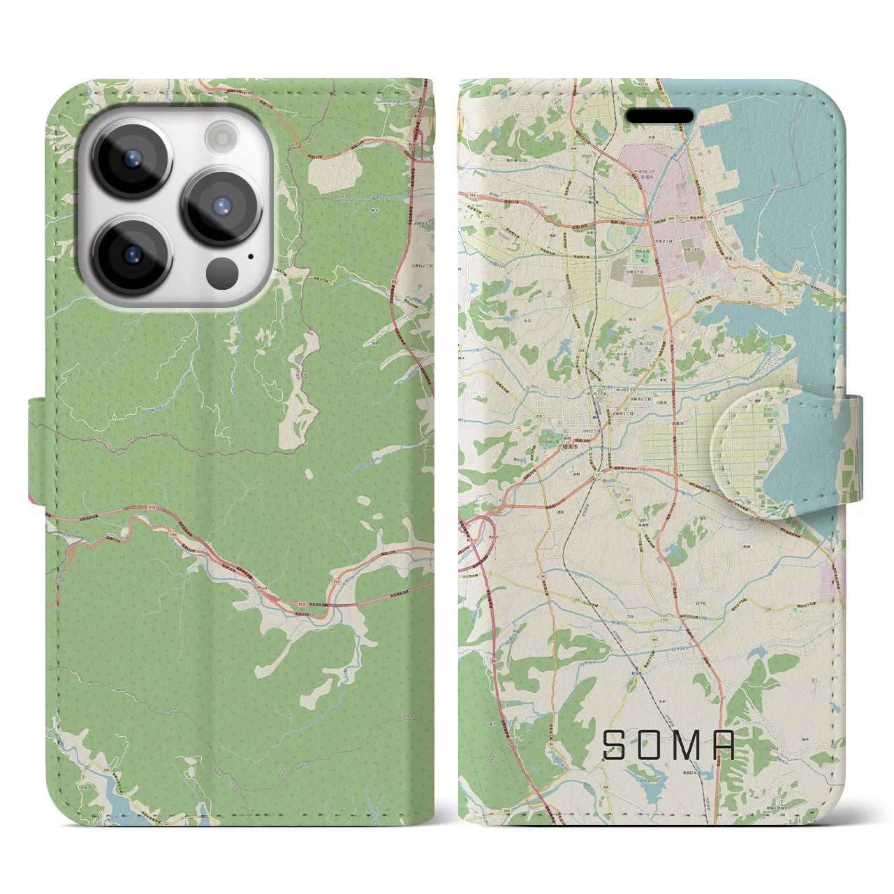 【相馬】地図柄iPhoneケース（手帳両面タイプ・ナチュラル）iPhone 14 Pro 用