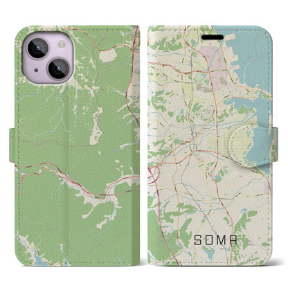 【相馬（福島県）】地図柄iPhoneケース（手帳タイプ）ナチュラル・iPhone 14 用