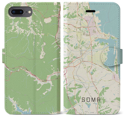 【相馬（福島県）】地図柄iPhoneケース（手帳タイプ）ナチュラル・iPhone 8Plus /7Plus / 6sPlus / 6Plus 用