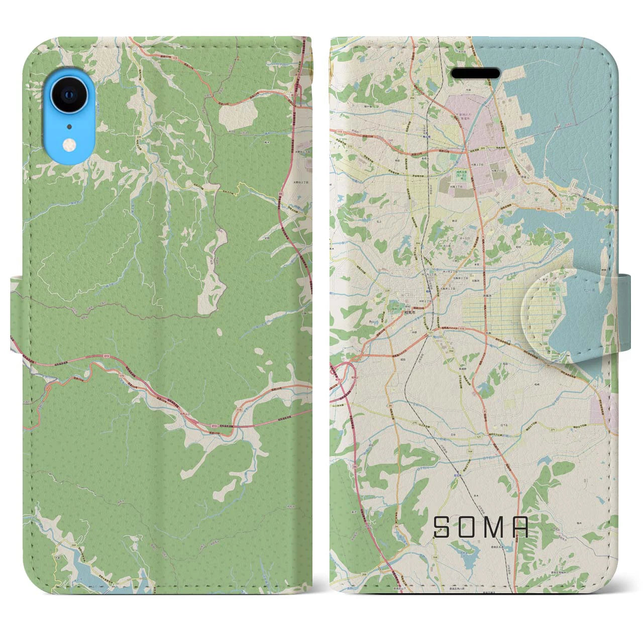 【相馬】地図柄iPhoneケース（手帳両面タイプ・ナチュラル）iPhone XR 用