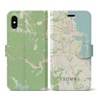 【相馬（福島県）】地図柄iPhoneケース（手帳タイプ）ナチュラル・iPhone XS / X 用