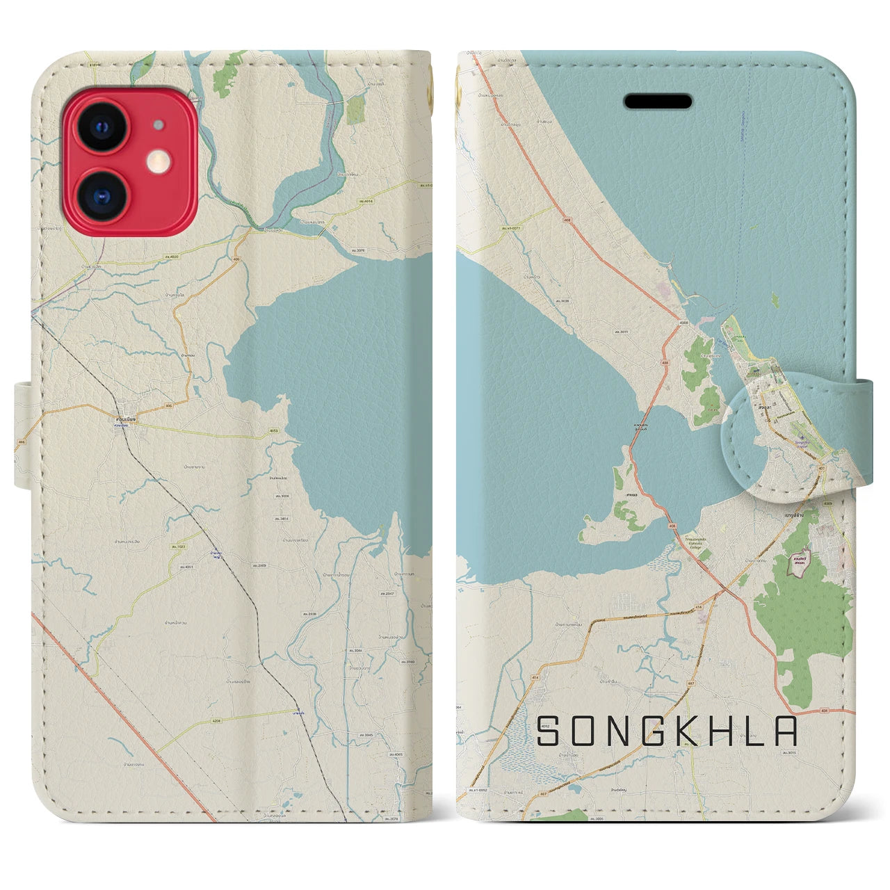 【ソンクラー】地図柄iPhoneケース（手帳両面タイプ・ナチュラル）iPhone 11 用
