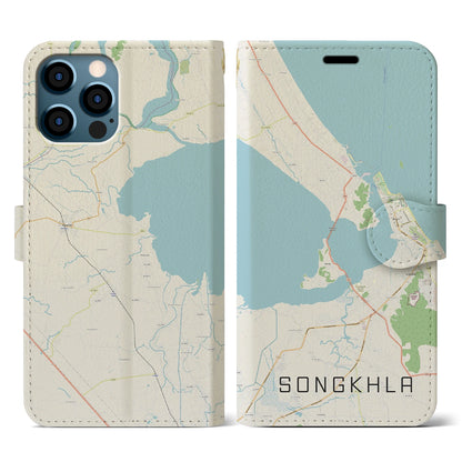 【ソンクラー（タイ）】地図柄iPhoneケース（手帳タイプ）ナチュラル・iPhone 12 / 12 Pro 用