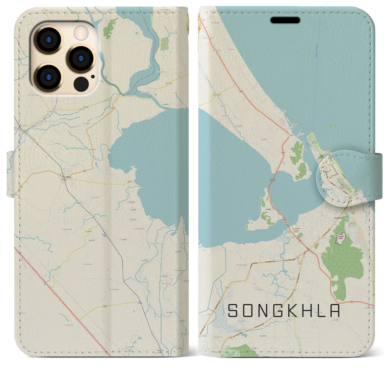 【ソンクラー】地図柄iPhoneケース（手帳両面タイプ・ナチュラル）iPhone 12 Pro Max 用