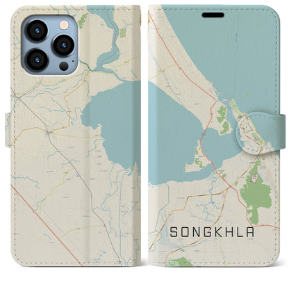 【ソンクラー（タイ）】地図柄iPhoneケース（手帳タイプ）ナチュラル・iPhone 13 Pro Max 用