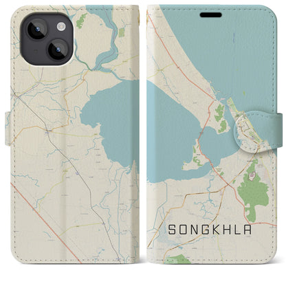 【ソンクラー（タイ）】地図柄iPhoneケース（手帳タイプ）ナチュラル・iPhone 14 Plus 用