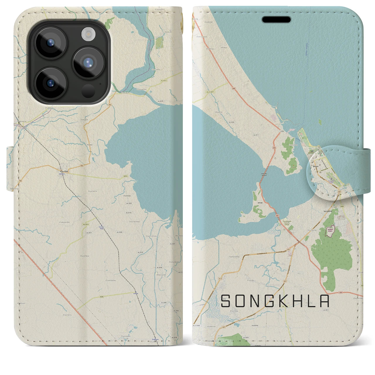 【ソンクラー】地図柄iPhoneケース（手帳両面タイプ・ナチュラル）iPhone 15 Pro Max 用