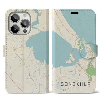 【ソンクラー（タイ）】地図柄iPhoneケース（手帳タイプ）ナチュラル・iPhone 15 Pro 用