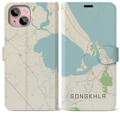 【ソンクラー（タイ）】地図柄iPhoneケース（手帳タイプ）ナチュラル・iPhone 15 Plus 用