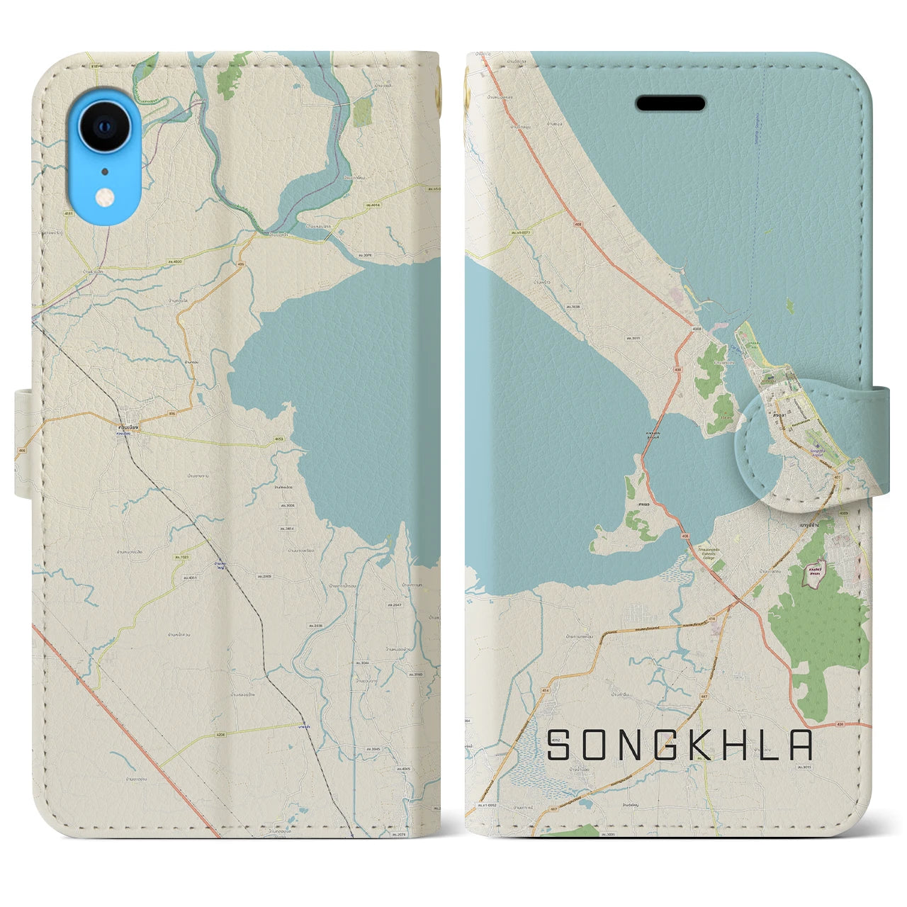 【ソンクラー】地図柄iPhoneケース（手帳両面タイプ・ナチュラル）iPhone XR 用