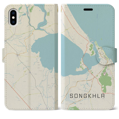 【ソンクラー（タイ）】地図柄iPhoneケース（手帳タイプ）ナチュラル・iPhone XS Max 用