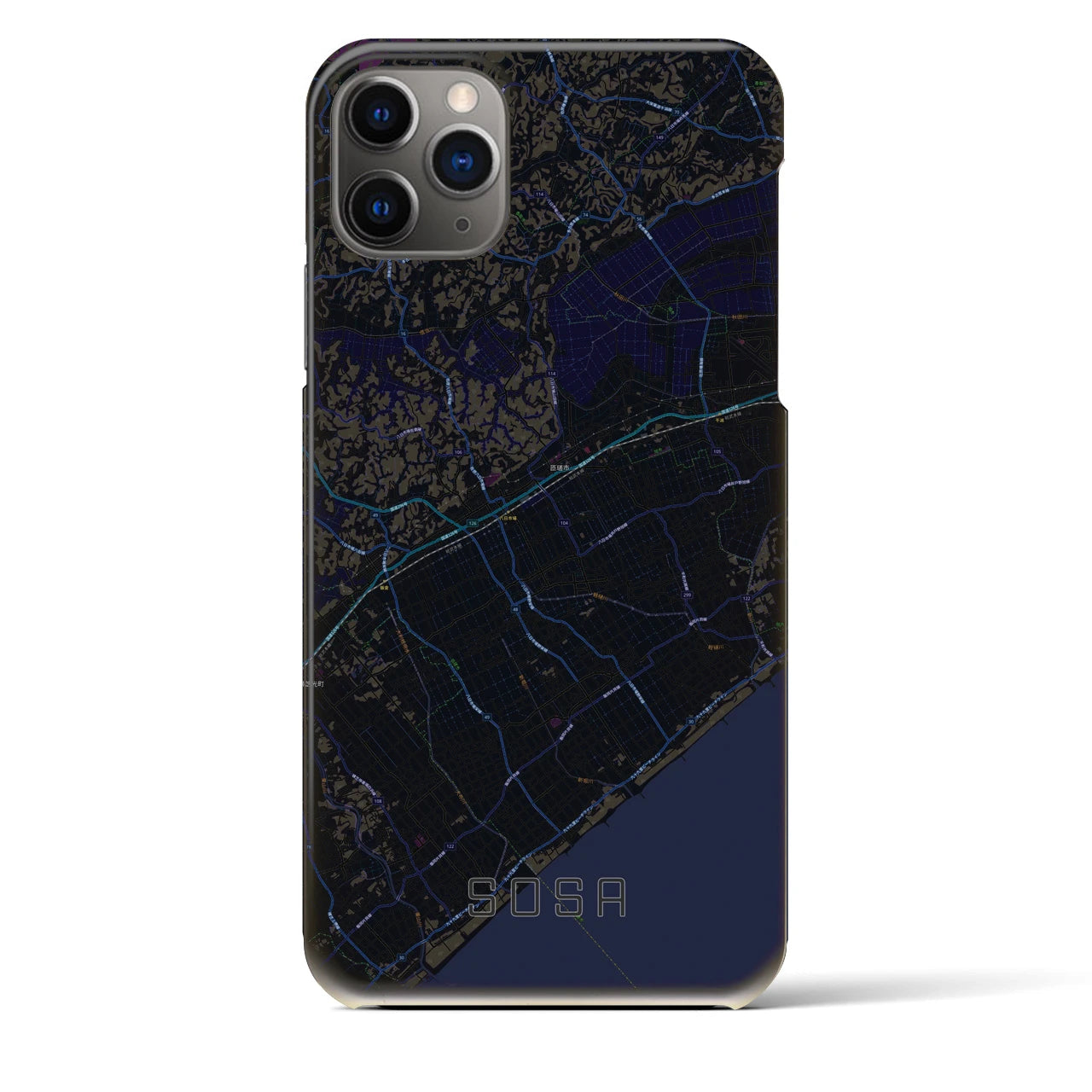 【匝瑳】地図柄iPhoneケース（バックカバータイプ・ブラック）iPhone 11 Pro Max 用