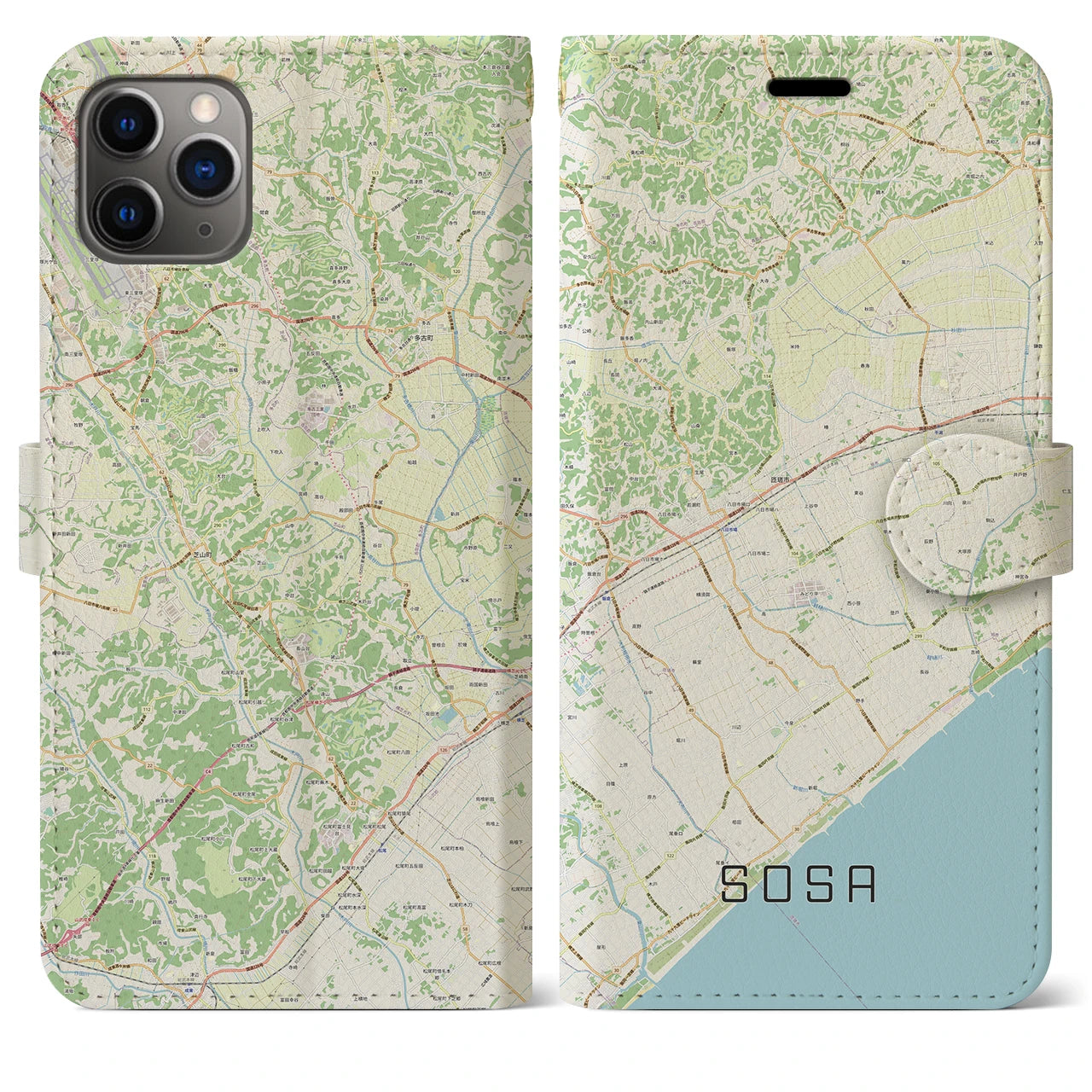 【匝瑳】地図柄iPhoneケース（手帳両面タイプ・ナチュラル）iPhone 11 Pro Max 用