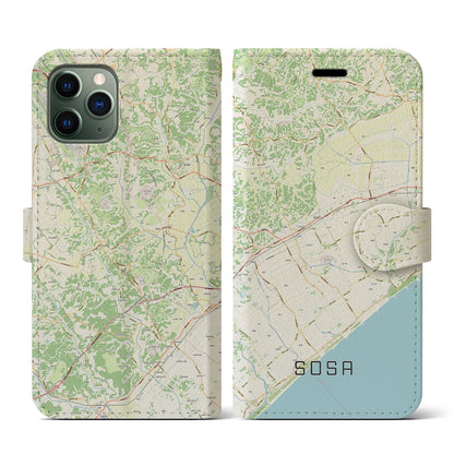 【匝瑳（千葉県）】地図柄iPhoneケース（手帳タイプ）ナチュラル・iPhone 11 Pro 用