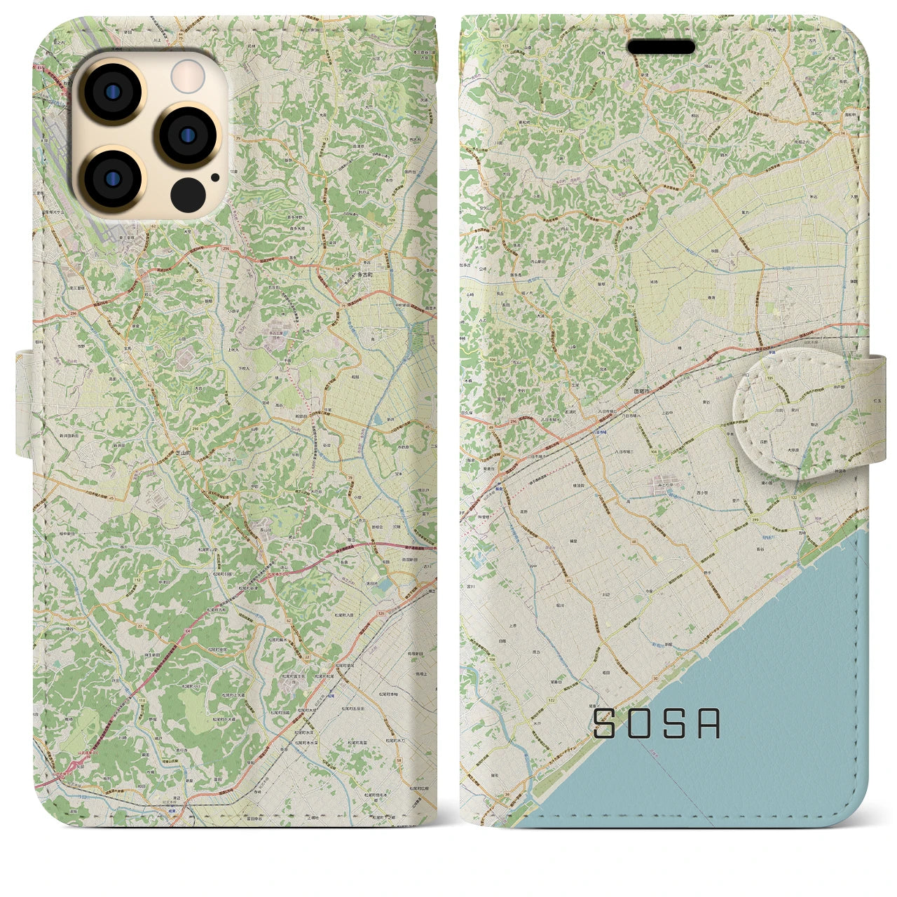 【匝瑳】地図柄iPhoneケース（手帳両面タイプ・ナチュラル）iPhone 12 Pro Max 用