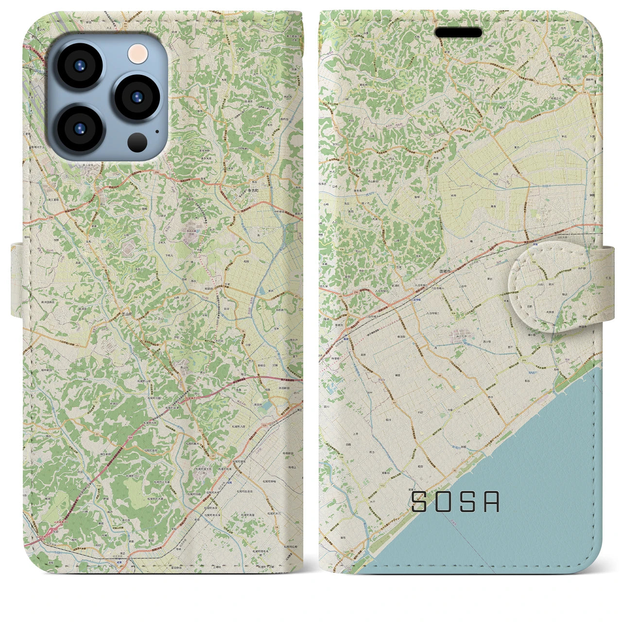 【匝瑳】地図柄iPhoneケース（手帳両面タイプ・ナチュラル）iPhone 13 Pro Max 用