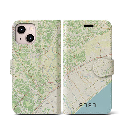 【匝瑳（千葉県）】地図柄iPhoneケース（手帳タイプ）ナチュラル・iPhone 13 mini 用