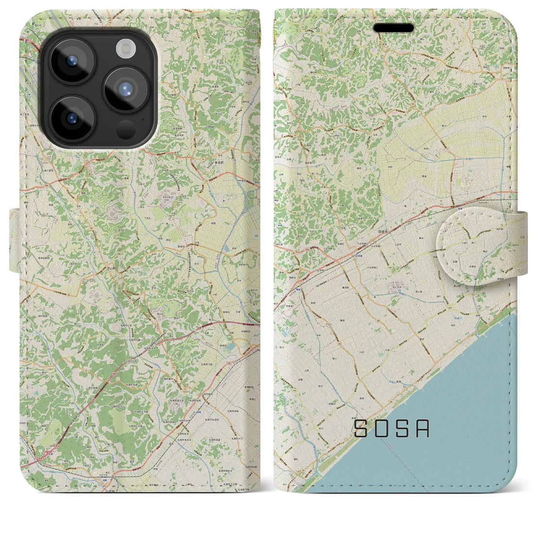 【匝瑳】地図柄iPhoneケース（手帳両面タイプ・ナチュラル）iPhone 15 Pro Max 用