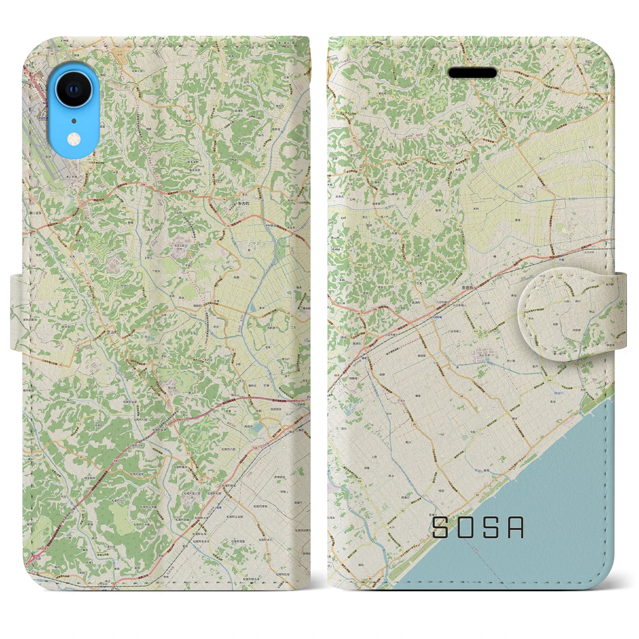 【匝瑳】地図柄iPhoneケース（手帳両面タイプ・ナチュラル）iPhone XR 用