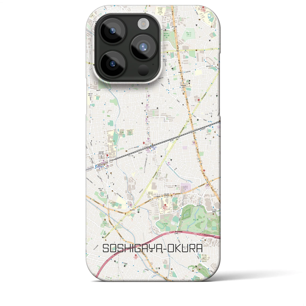 【祖師ヶ谷大蔵】地図柄iPhoneケース（バックカバータイプ・ナチュラル）iPhone 15 Pro Max 用