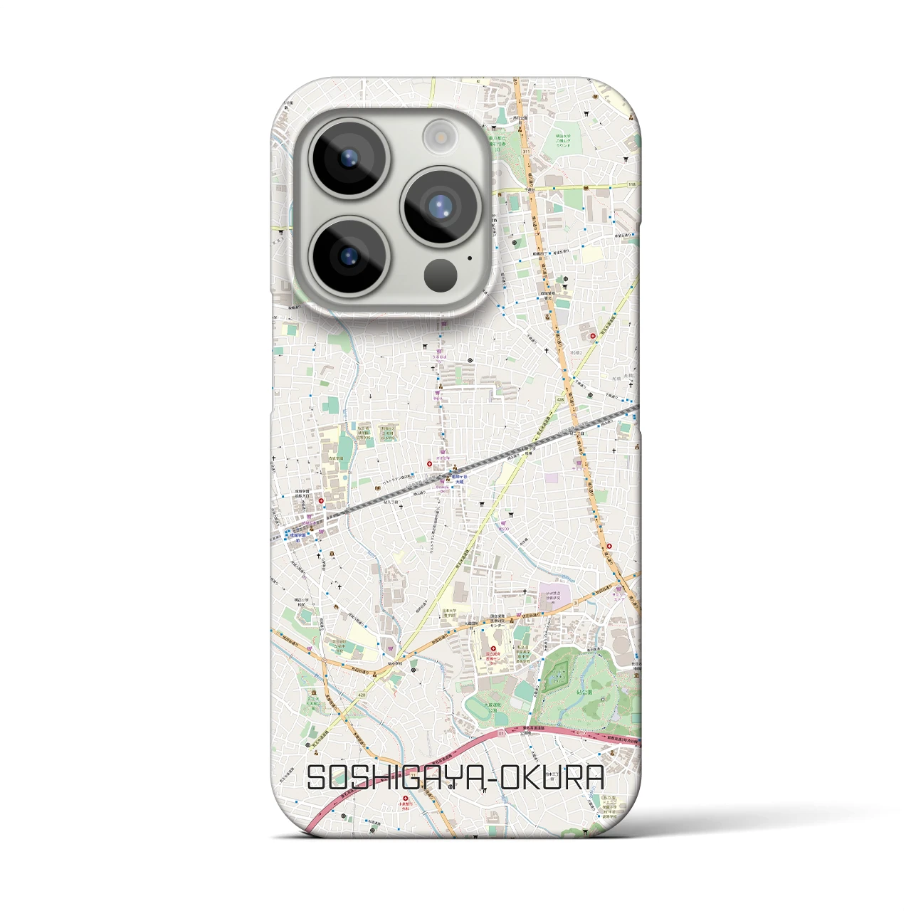 【祖師ヶ谷大蔵】地図柄iPhoneケース（バックカバータイプ・ナチュラル）iPhone 15 Pro 用