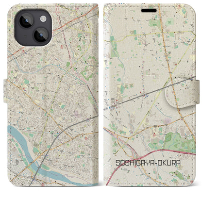 【祖師ヶ谷大蔵】地図柄iPhoneケース（手帳両面タイプ・ナチュラル）iPhone 14 Plus 用