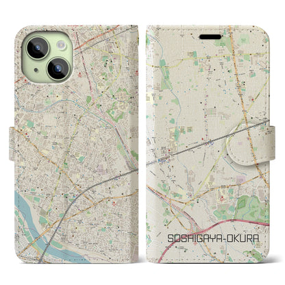 【祖師ヶ谷大蔵】地図柄iPhoneケース（手帳両面タイプ・ナチュラル）iPhone 15 用