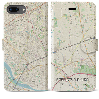 【祖師ヶ谷大蔵】地図柄iPhoneケース（手帳両面タイプ・ナチュラル）iPhone 8Plus /7Plus / 6sPlus / 6Plus 用