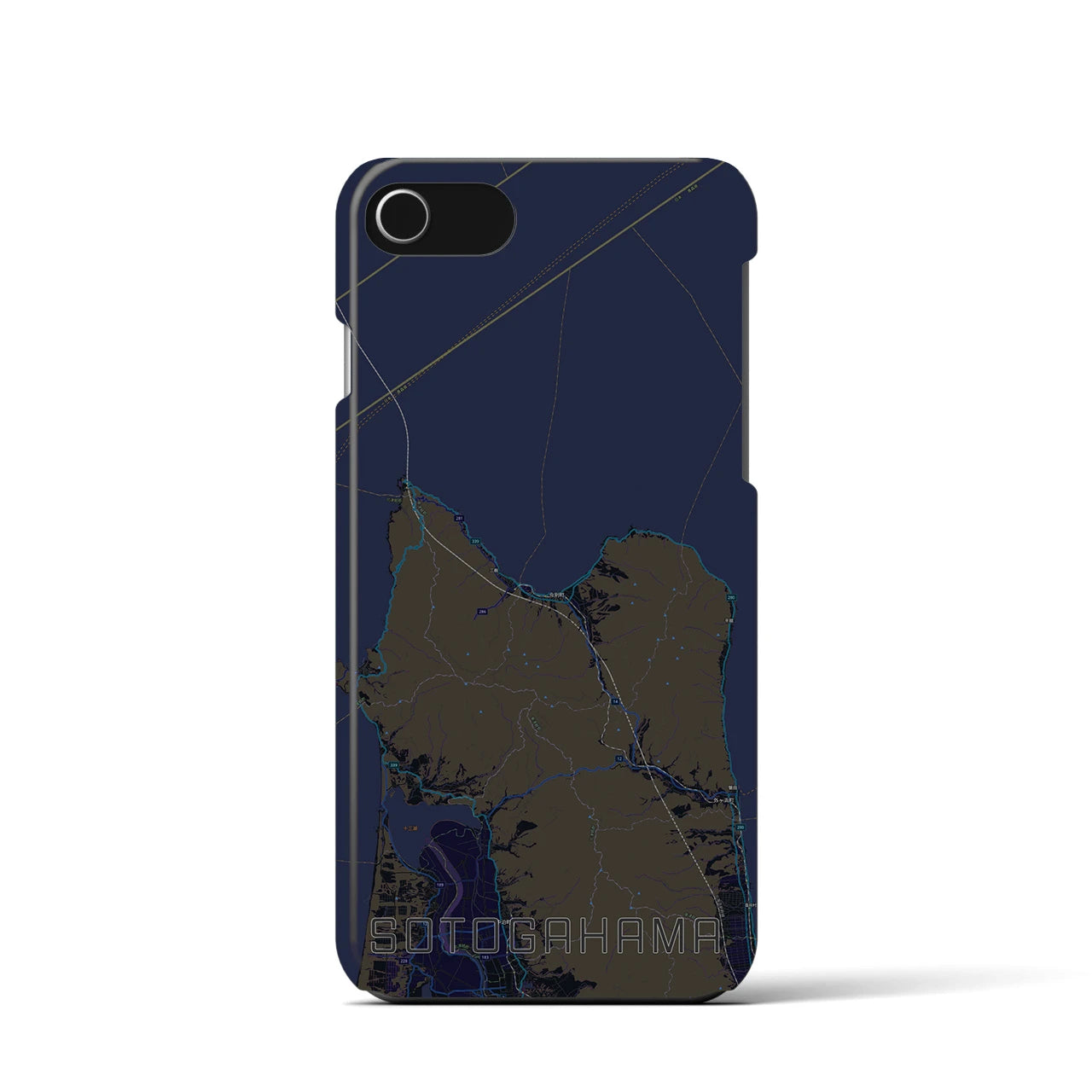 【外ヶ浜】地図柄iPhoneケース（バックカバータイプ・ブラック）iPhone SE（第3 / 第2世代） / 8 / 7 / 6s / 6 用