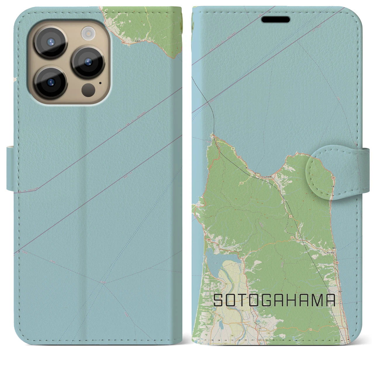 【外ヶ浜】地図柄iPhoneケース（手帳両面タイプ・ナチュラル）iPhone 14 Pro Max 用