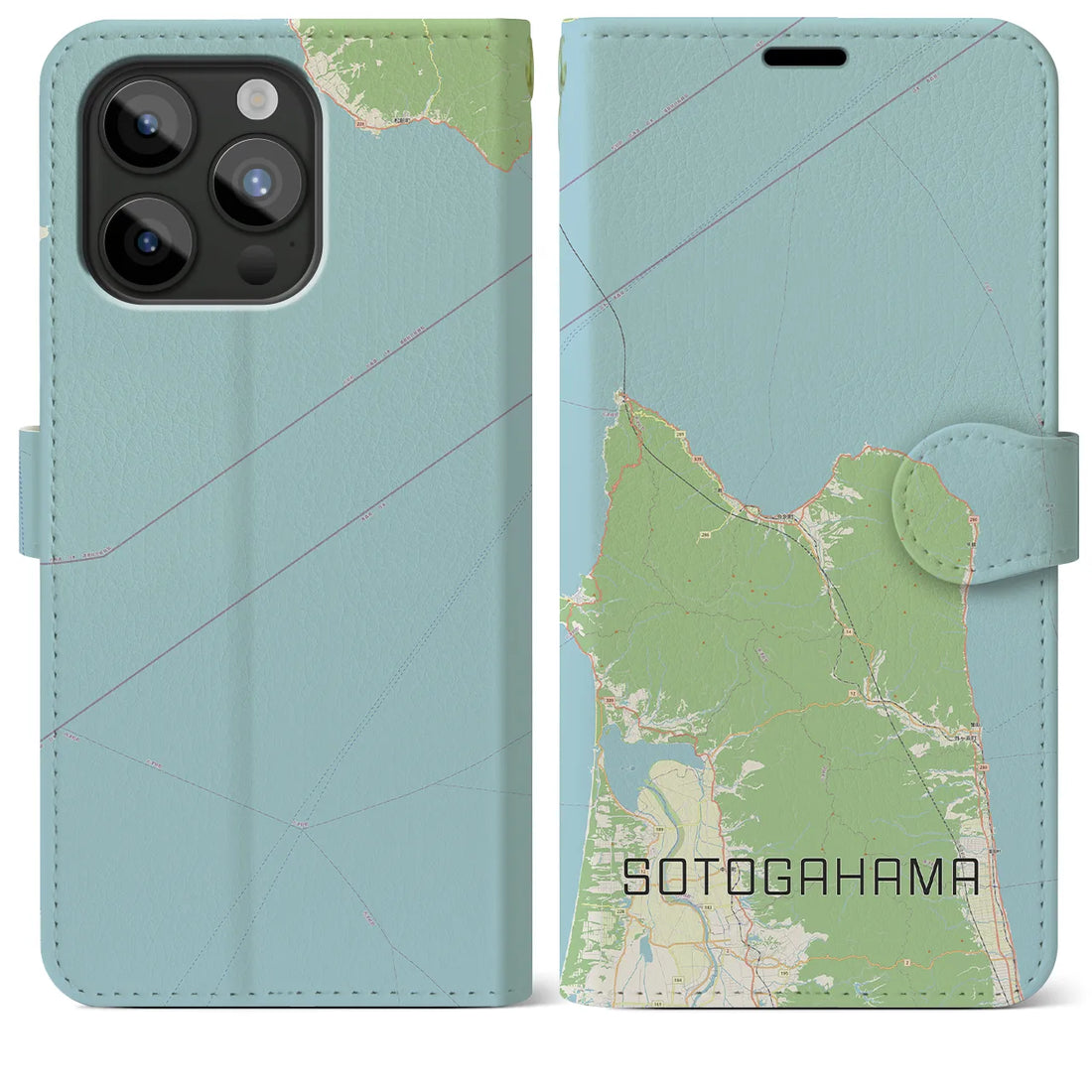 【外ヶ浜】地図柄iPhoneケース（手帳両面タイプ・ナチュラル）iPhone 15 Pro Max 用