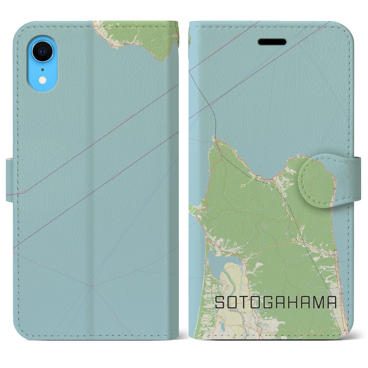 【外ヶ浜】地図柄iPhoneケース（手帳両面タイプ・ナチュラル）iPhone XR 用