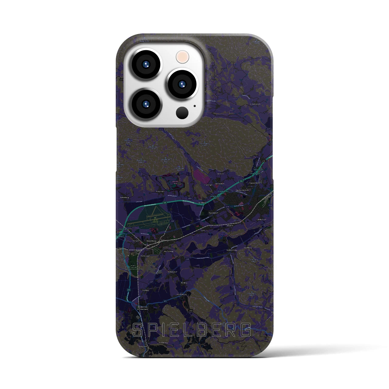 【シュピールベルク】地図柄iPhoneケース（バックカバータイプ・ブラック）iPhone 13 Pro 用