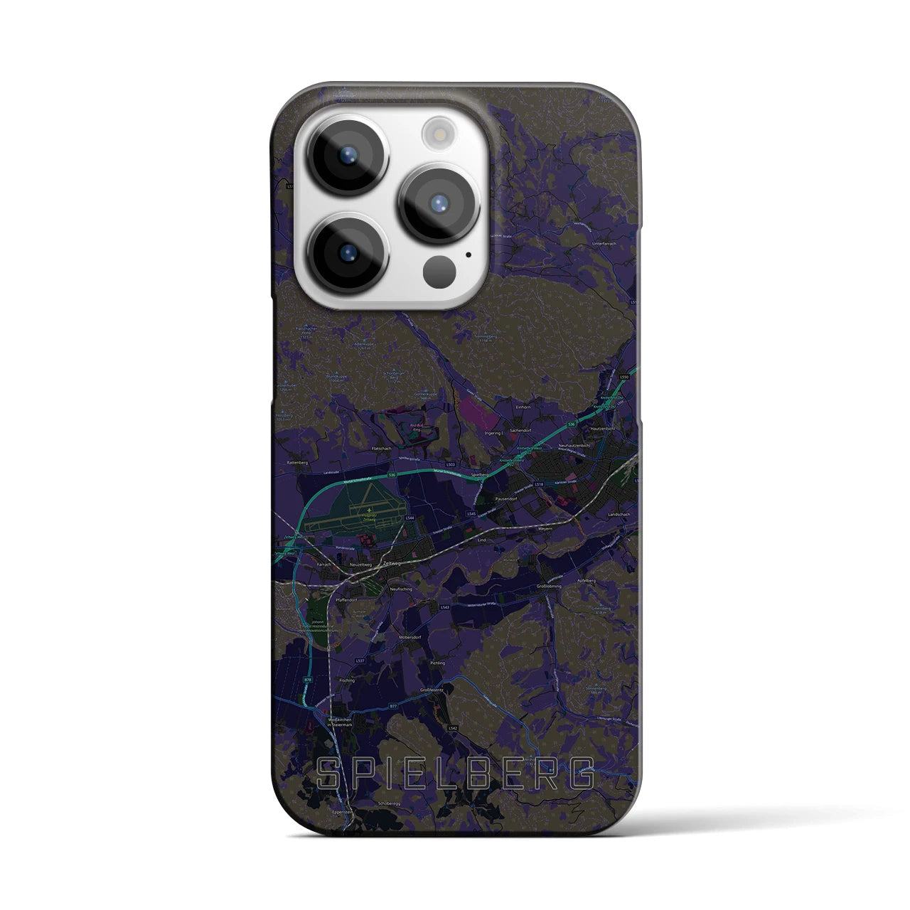 【シュピールベルク】地図柄iPhoneケース（バックカバータイプ・ブラック）iPhone 14 Pro 用