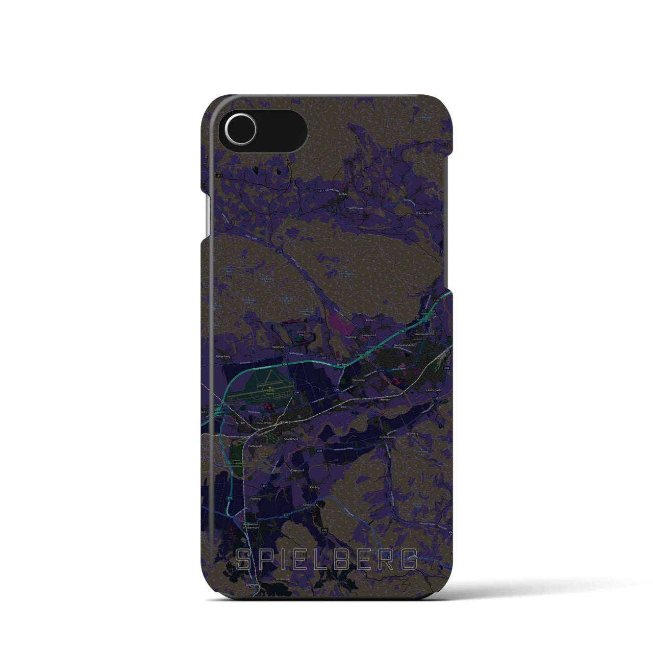 【シュピールベルク】地図柄iPhoneケース（バックカバータイプ・ブラック）iPhone SE（第3 / 第2世代） / 8 / 7 / 6s / 6 用