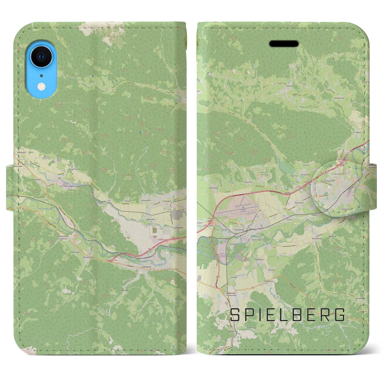 【シュピールベルク】地図柄iPhoneケース（手帳両面タイプ・ナチュラル）iPhone XR 用