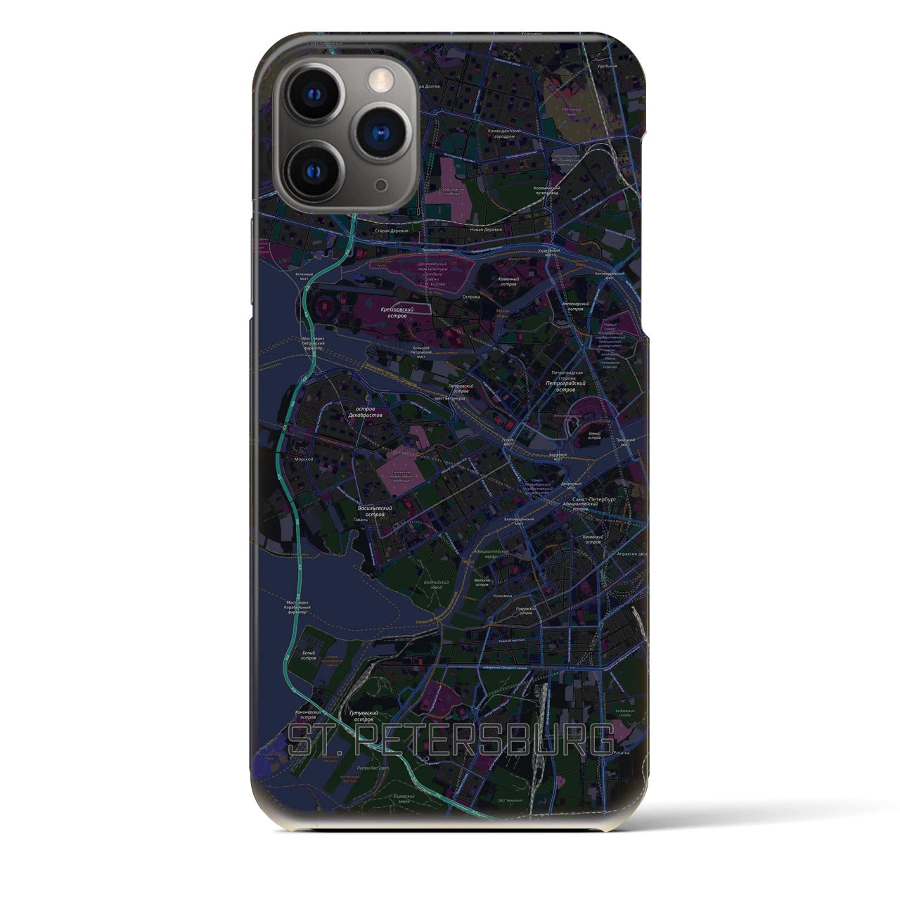【サンクトペテルブルク】地図柄iPhoneケース（バックカバータイプ・ブラック）iPhone 11 Pro Max 用