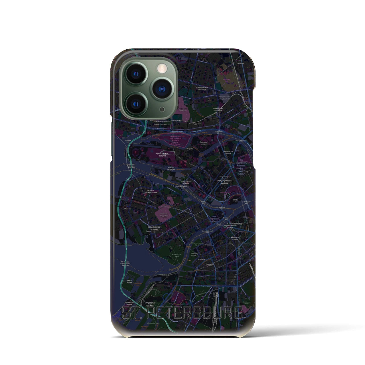 【サンクトペテルブルク】地図柄iPhoneケース（バックカバータイプ・ブラック）iPhone 11 Pro 用