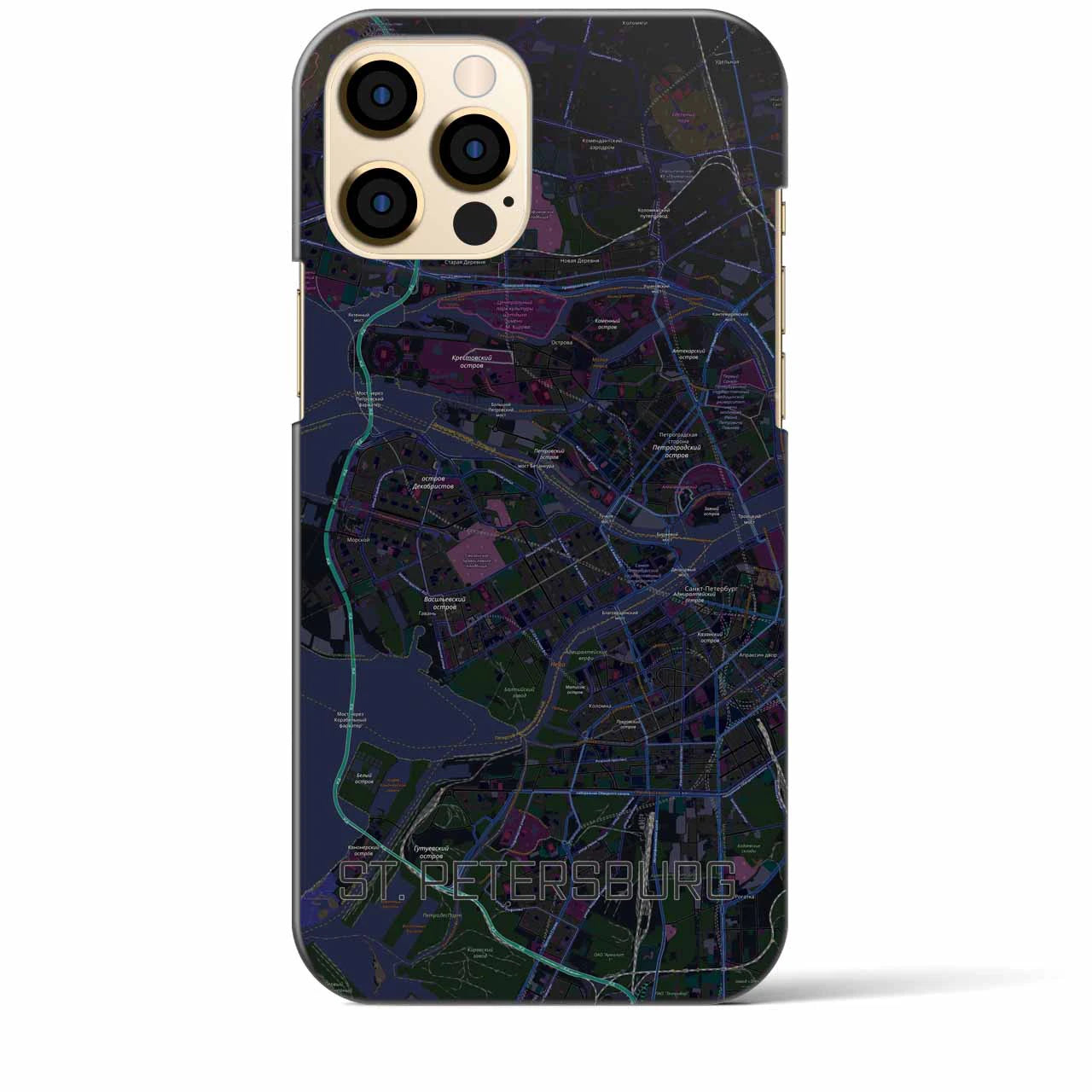 【サンクトペテルブルク】地図柄iPhoneケース（バックカバータイプ・ブラック）iPhone 12 Pro Max 用