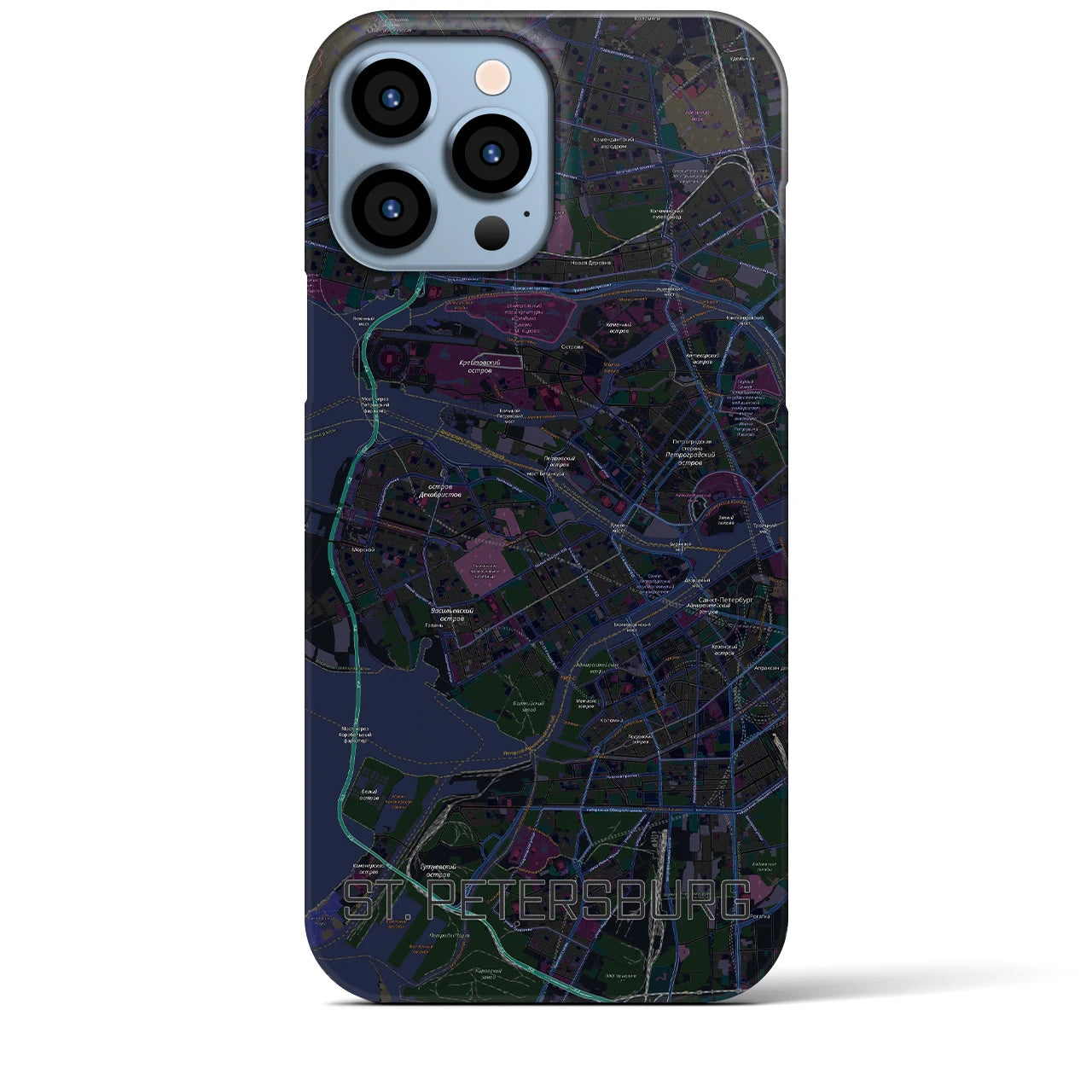 【サンクトペテルブルク】地図柄iPhoneケース（バックカバータイプ・ブラック）iPhone 13 Pro Max 用