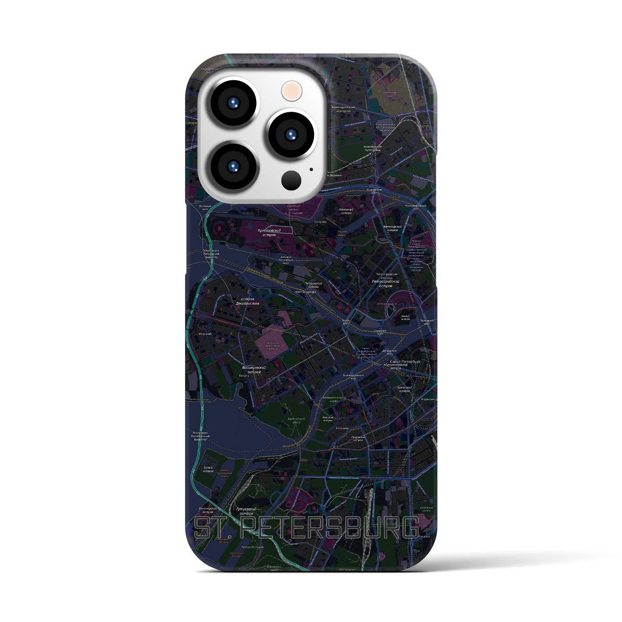 【サンクトペテルブルク】地図柄iPhoneケース（バックカバータイプ・ブラック）iPhone 13 Pro 用