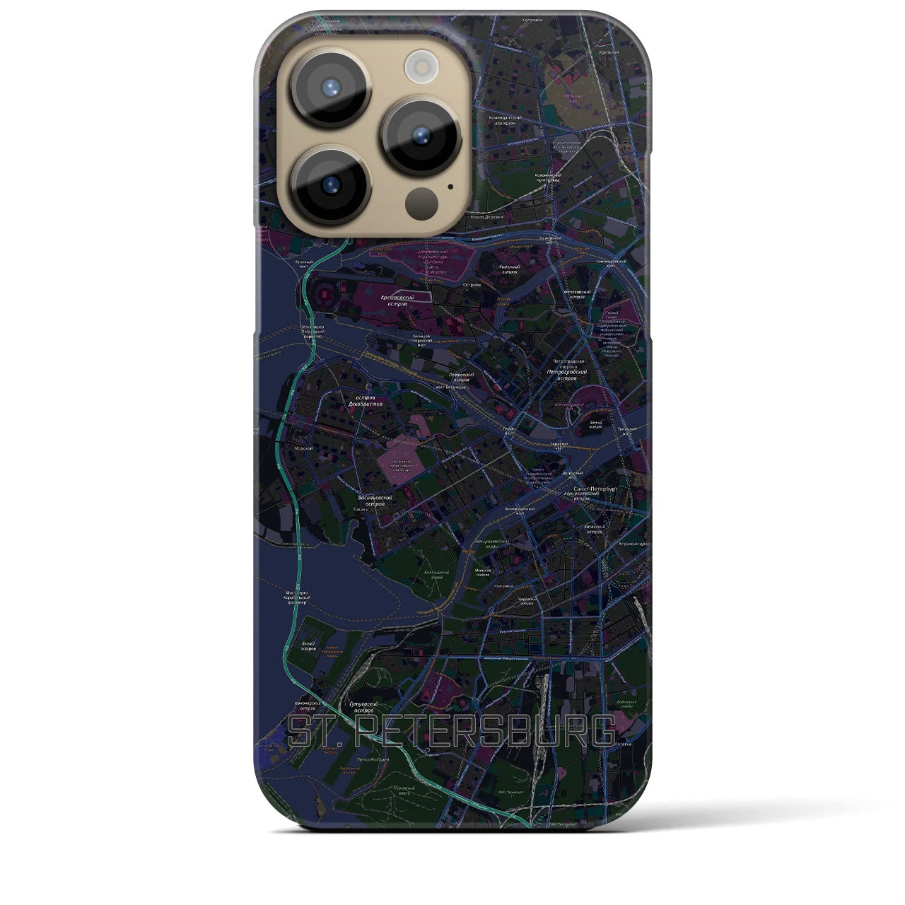 【サンクトペテルブルク】地図柄iPhoneケース（バックカバータイプ・ブラック）iPhone 14 Pro Max 用